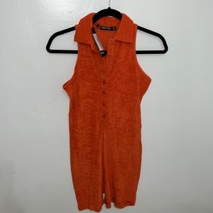 NEVER BEEN WORN - Bright Orange Towelling Collared Cover Up Romper